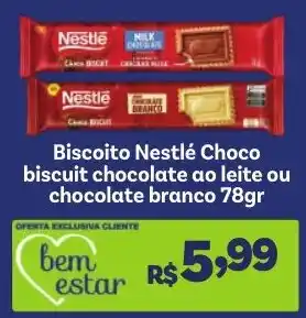 Covabra Supermercados Biscoito Nestlé Choco biscuit chocolate ao leite ou chocolate branco oferta