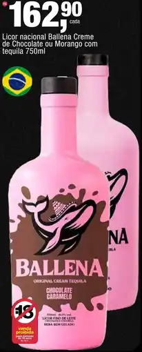 Frangolândia Licor nacional ballena creme de chocolate ou morango com tequila oferta