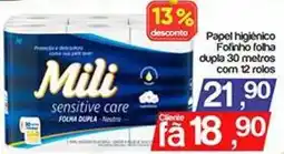 Supermercados Gricki Papel higienico folhinho folha dupla 30 metros com 12 rolos oferta