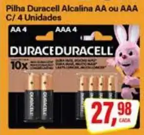 Rede Supermarket Pilha Duracell Alcalina AA ou AAA oferta