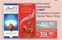 Supermercados Mundial Chocolate importado lindt excellence/lindor vários tipos oferta