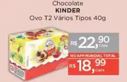 Supermercados Mundial Chocolate kinder ovo t2 vários tipos oferta