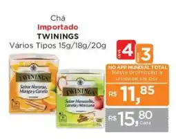 Supermercados Mundial Chá importado twinings vários tipos oferta