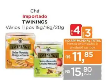 Supermercados Mundial Chá importado twinings vários tipos oferta
