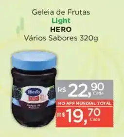 Supermercados Mundial Geleia de Frutas Light Hero Vários Sabores oferta