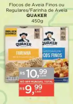 Supermercados Mundial Flocos de Aveia Finos ou Regulares/Farinha de Aveia Quaker oferta