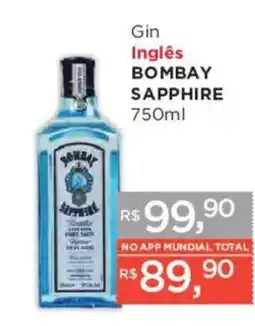 Supermercados Mundial Gin Inglês Bombay Sapphire oferta