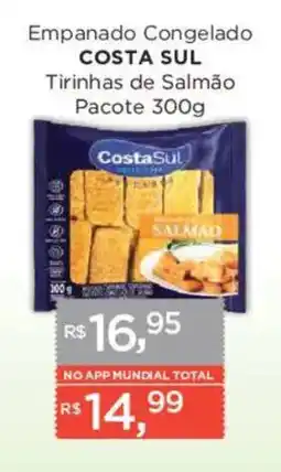 Supermercados Mundial Empanado Congelado Costa Sul Tirinhas de Salmão oferta