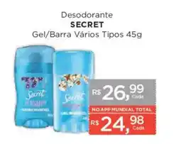 Supermercados Mundial Desodorante secret gel/barra vários tipos oferta