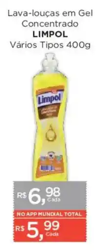 Supermercados Mundial Lava-louças em gel concentrado limpol vários tipos oferta