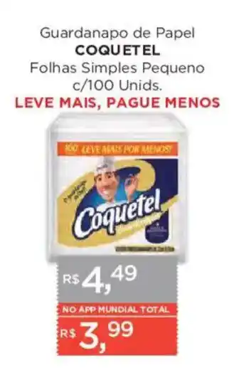 Supermercados Mundial Guardanapo de Papel Coquetel Folhas Simples Pequeno oferta