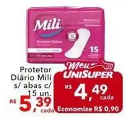 UniSuper protetor diário mili s/ abas c/ 15 un. oferta
