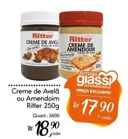 Giassi Supermercados Creme de Avelã ou Amendoim Ritter oferta