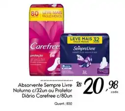 Giassi Supermercados Absorvente sempre livre noturno c/32un ou protetor diário carefree c/80un oferta