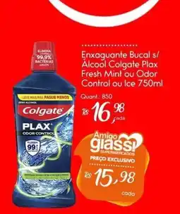 Giassi Supermercados Enxaguante Bucal s/ Álcool Colgate Plax Fresh Mint ou Odor Control oferta