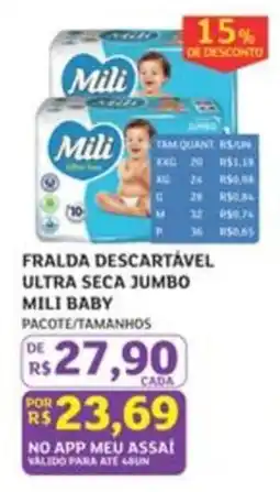 Assaí Atacadista Fralda descartável ultra seca jumbo mili baby oferta