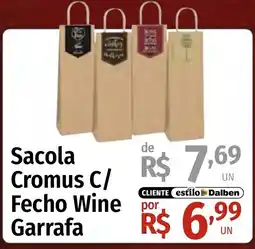 Supermercado Dalben Sacola Cromus C/ Fecho Wine Garrafa oferta