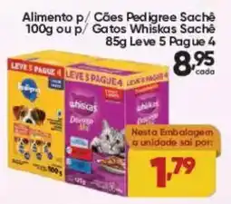Lopes Supermercados Alimento p/ Cães Pedigree Sachê 100g ou Gatos Whiskas Sachê 85g oferta