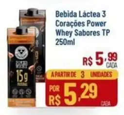 Max Atacadista Bebida Láctea 3 Corações Power Whey Sabores oferta