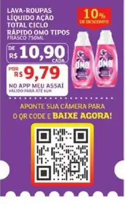 Assaí Atacadista lava-roupas liquido acao total ciclo rapido omo tipos oferta