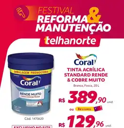 Telhanorte Tinta acrílica standard rende & cobre muito oferta