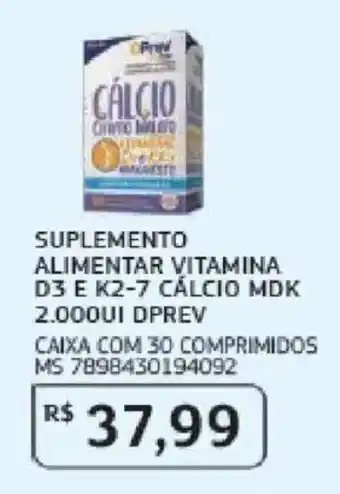 Assaí Atacadista Suplemento alimentar vitamina d3 e k2-7 calcio mdk 2.000ui dprev oferta