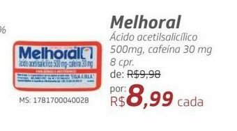 Drogal Melhoral ácido acetilsalicílico 500mg, cafeína 30 mg 8 cpr oferta