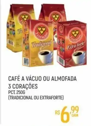 Supermercado Guará Cafe e vacuo ou Almofada 3 Coracoes 250g oferta