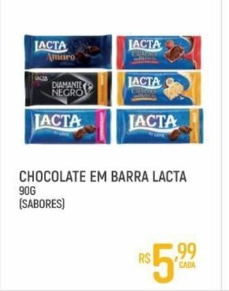 Supermercado Guará Chocolate em Barra Lacta 90g oferta