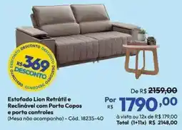 Lojas Becker Estofado Lion Retrátil e Reclinável com Porta Copos e porta controles oferta