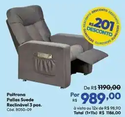 Lojas Becker Poltrona Pallas Suede Reclinável 3 pos. oferta