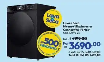 Lojas Becker Lava e Seca Hisense 12kg Inverter Connect Wi-Fi Noir oferta