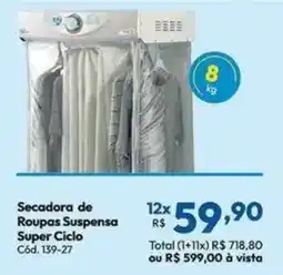 Lojas Becker Secadora de Roupas Suspensa Super Ciclo oferta