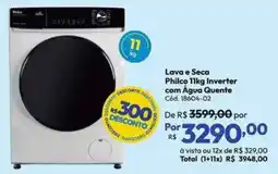 Lojas Becker Lava e Seca Philco 11kg Inverter com Água Quente oferta