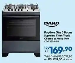 Lojas Becker Fogão a Gás 5 Bocas Supreme Titan Tripla Chama c/ mesa inox oferta