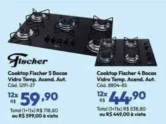 Lojas Becker Cooktop Fischer 5 Bocas Vidro Temp. Acend. Aut. oferta