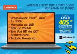 Lojas Cem Notebook lenovo intel core 3-100u 8gb 256gb ssd 15iru10 oferta