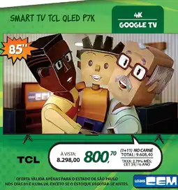 Lojas Cem Smart tv tcl qled p7k oferta