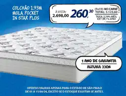 Lojas Cem Colchão 1,93m mola pocket in star plus oferta