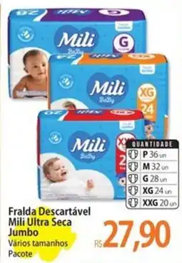 Atacadão Fralda Descartável Mili Ultra Seca Jumbo Vários tamanhos Pacote oferta