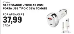AutoZone Carregador veicular com porta usb tipo c 38w tomate oferta