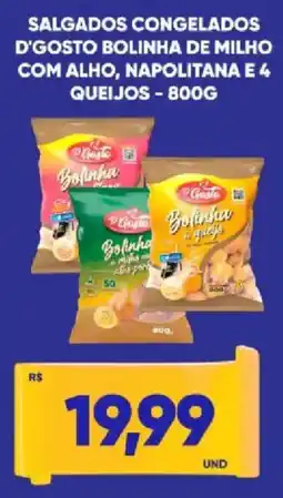 Tatico Salgados congelados d'gosto bolinha de milho com alho, napolitana e 4 queijos oferta