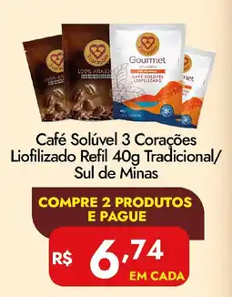 Supermercados Rondon Café Solúvel 3 Corações Liofilizado Refil Tradicional/ Sul de Minas oferta