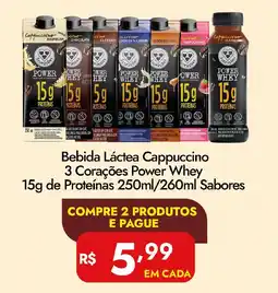 Supermercados Rondon Bebida Láctea Cappuccino 3 Corações Power Whey oferta