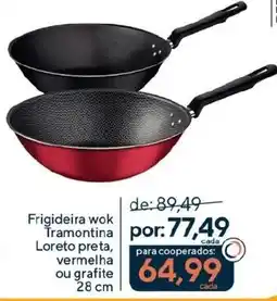 Coop Frigideira wok tramontina loreto preta, vermelha ou grafite 28 cm oferta