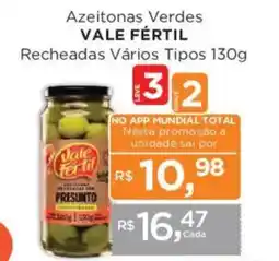 Supermercados Mundial Azeitonas verdes vale fértil recheadas vários tipos oferta