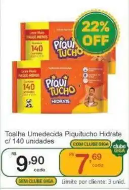 Giga Atacado toalha umedecida piquitucho hidrate oferta