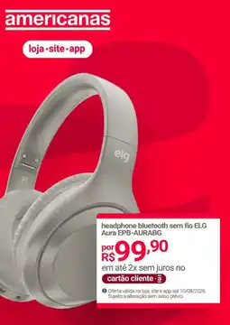 Lojas Americanas headphone bluetooth sem fio elg aura epb-aurabg oferta