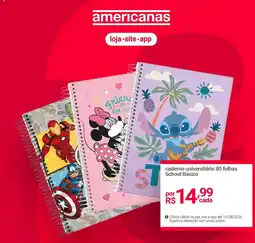 Lojas Americanas caderno universitário 80 folhas school basics oferta