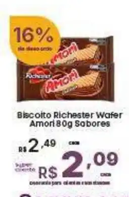 Super Lagoa Biscoito Richester Wafer Amori 80g Sabores oferta